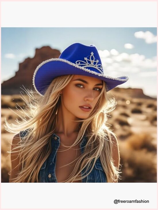 Sequin Cowgirl Cowboy Hat - Sparkly Tiara Crown Denim main image 6